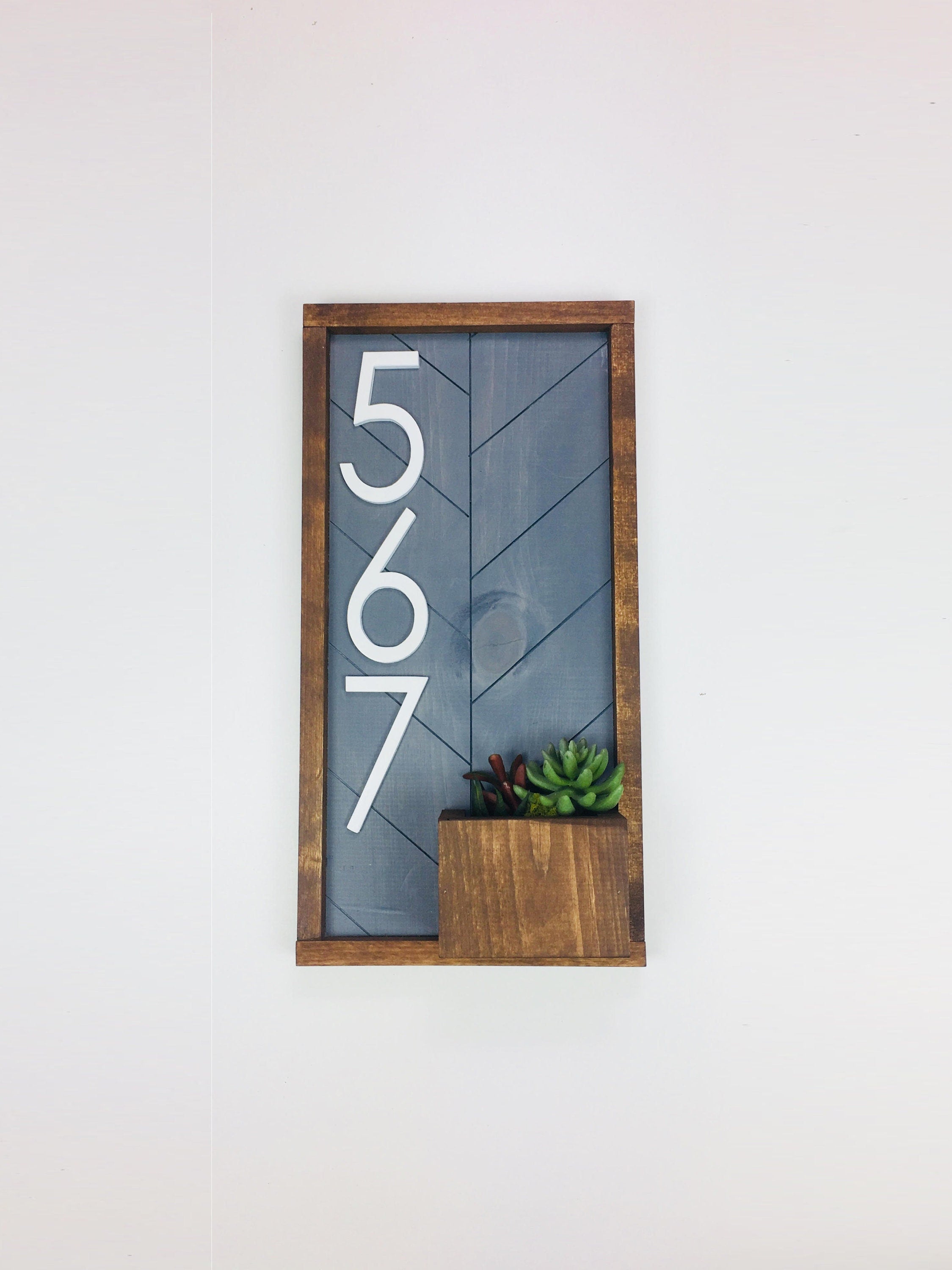Cresswell Vertical Address Sign with Planter, Large Address Numbers for House, Rustic Address Plaque, Handmade Design for Modern Beach Homes