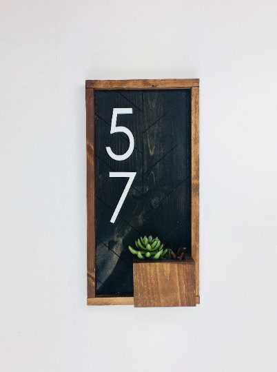 Cresswell Vertical Address Sign with Planter, Large Address Numbers for House, Rustic Address Plaque, Handmade Design for Modern Beach Homes