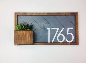 Weston Housewarming Idea: Address Sign with Planter - Contemporary Address Plaque for Modern Homes - Custom House Numbers