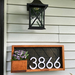 Weston Housewarming Idea: Address Sign with Planter - Contemporary Address Plaque for Modern Homes - Custom House Numbers