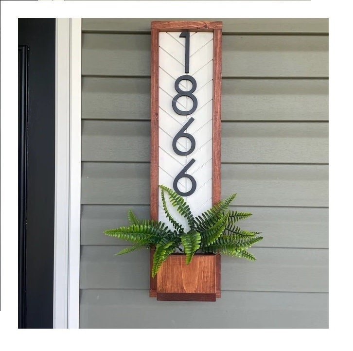 Fairview Modern House Number Sign and Address Plaque - Fairview Vertical Address Sign Planter - Personalized Numbers - Perfect Home Decor