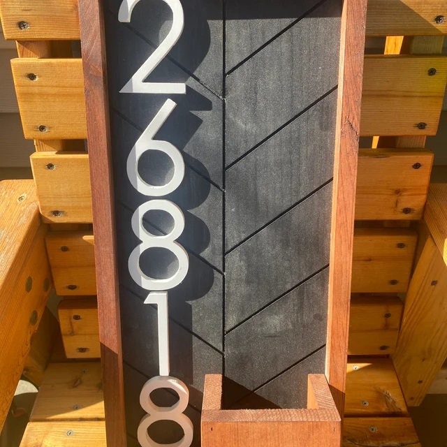 Cresswell Planter House Number Sign, Stunning Vertical Address Sign with a Built-in Wood Address Sign Planter, Unique Succulent Planter