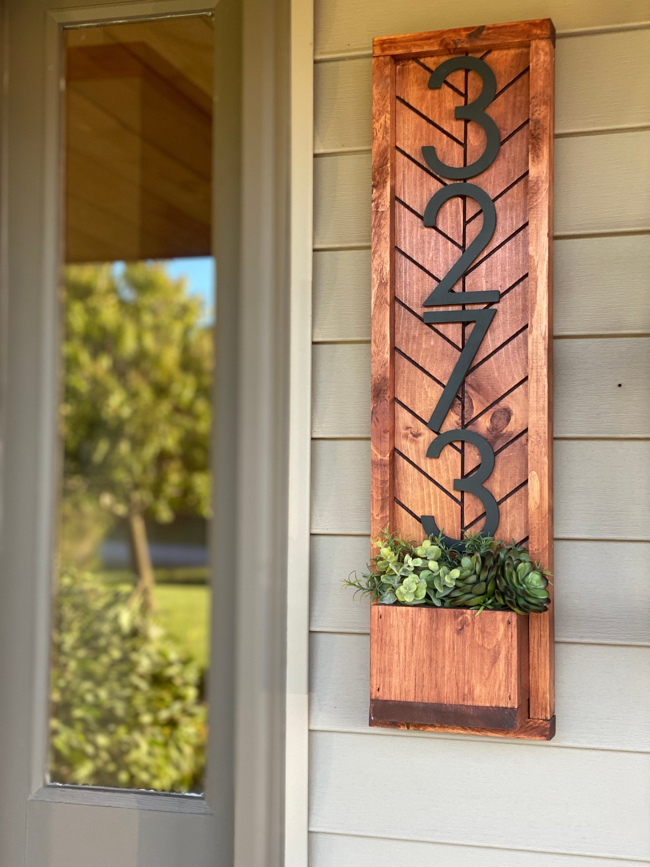 Fairview Personalized Vertical Address Planter | Rustic Housewarming Decor | Real Estate Gift