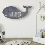 XL Whale Adorable Baby Girl Name Wall Art - Ocean Themed Nursery Decor - Customizable Wood Print