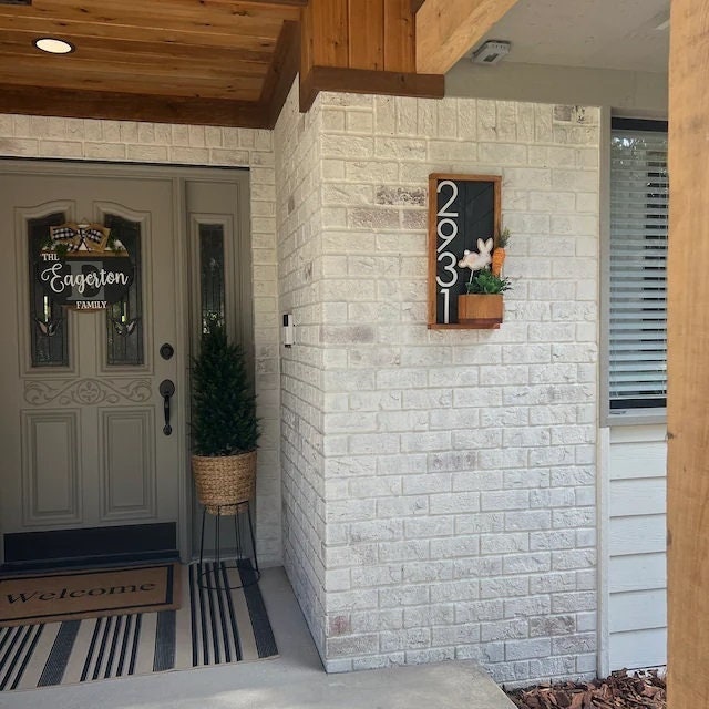 Cresswell Planter House Number Sign, Stunning Vertical Address Sign with a Built-in Wood Address Sign Planter, Unique Succulent Planter