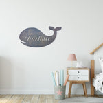 XL Whale Adorable Baby Girl Name Wall Art - Ocean Themed Nursery Decor - Customizable Wood Print