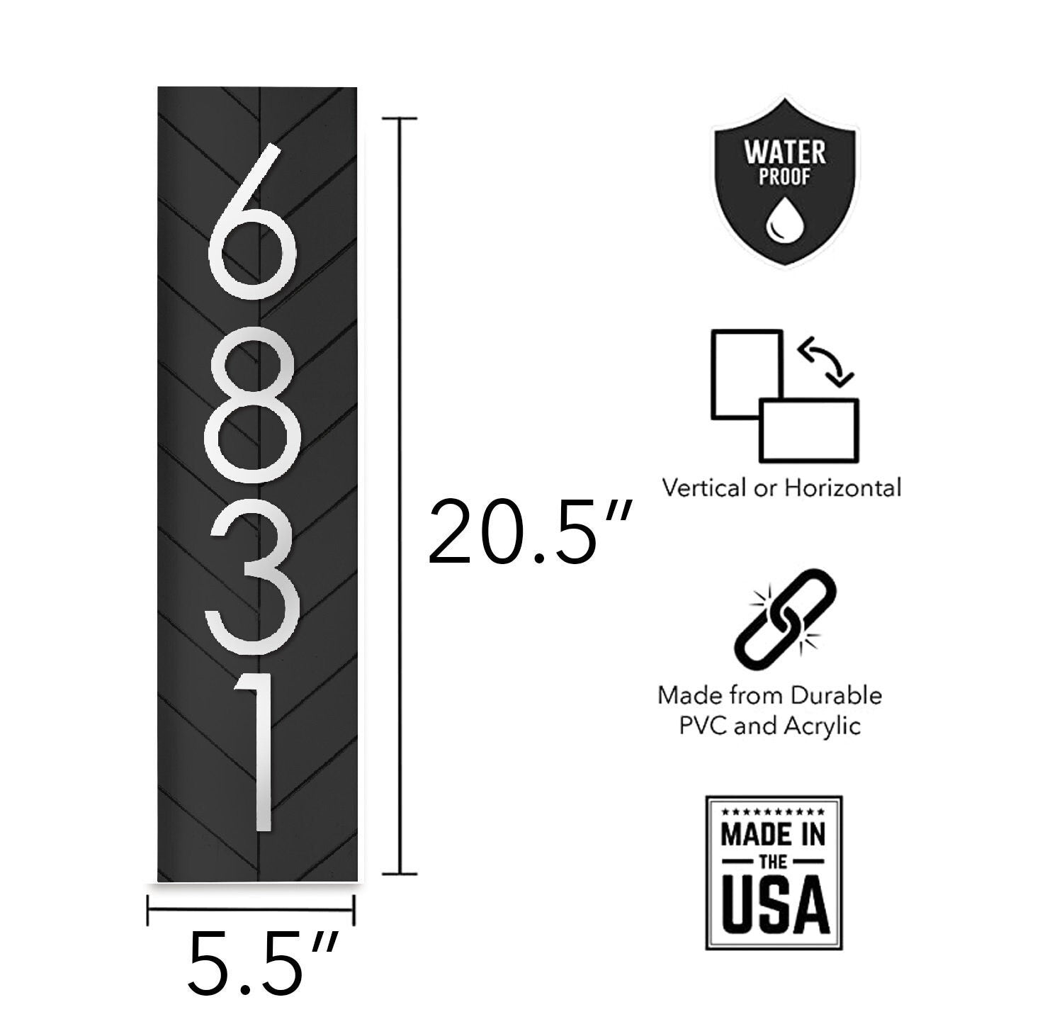 Chesapeake Modern UV & Weatherproof Acrylic Vertical Address Plaque - Personalized House Numbers for Outside and Porch