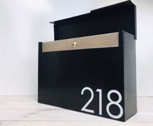 Mailbox, mailbox wall mount, modern mailbox, black mailbox, locking mailbox, custom mailbox, metal mailbox, steel mailbox, mailbox numbers